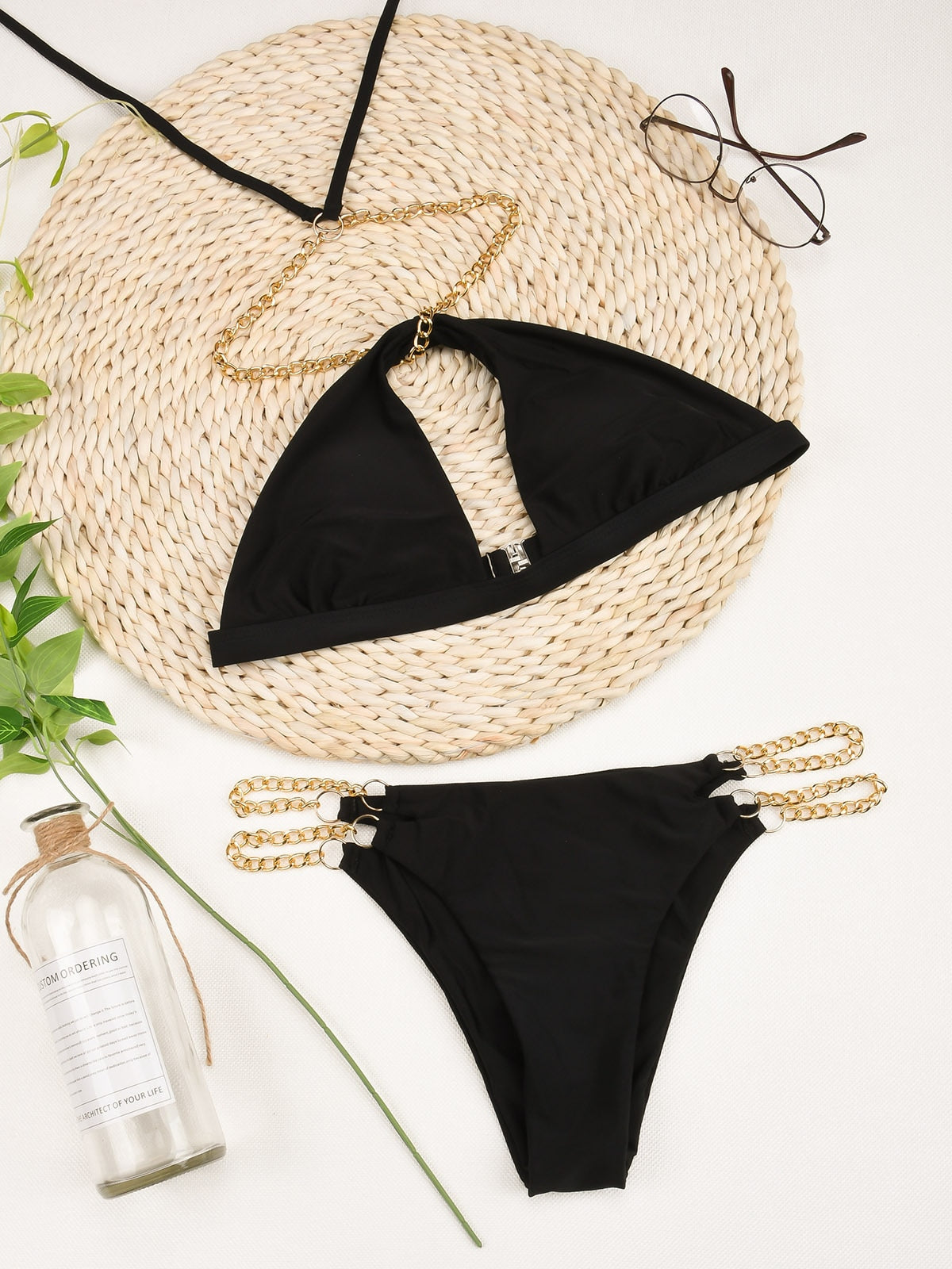 Hollow-Out High-Waist String Bikini Set - LEPITON